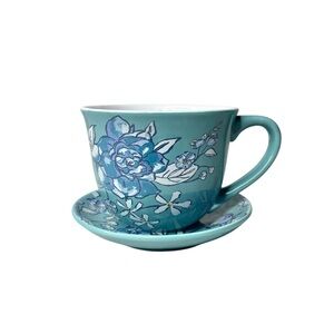 Opalhouse “Cup of Happy” large cup and saucer set blue flowers